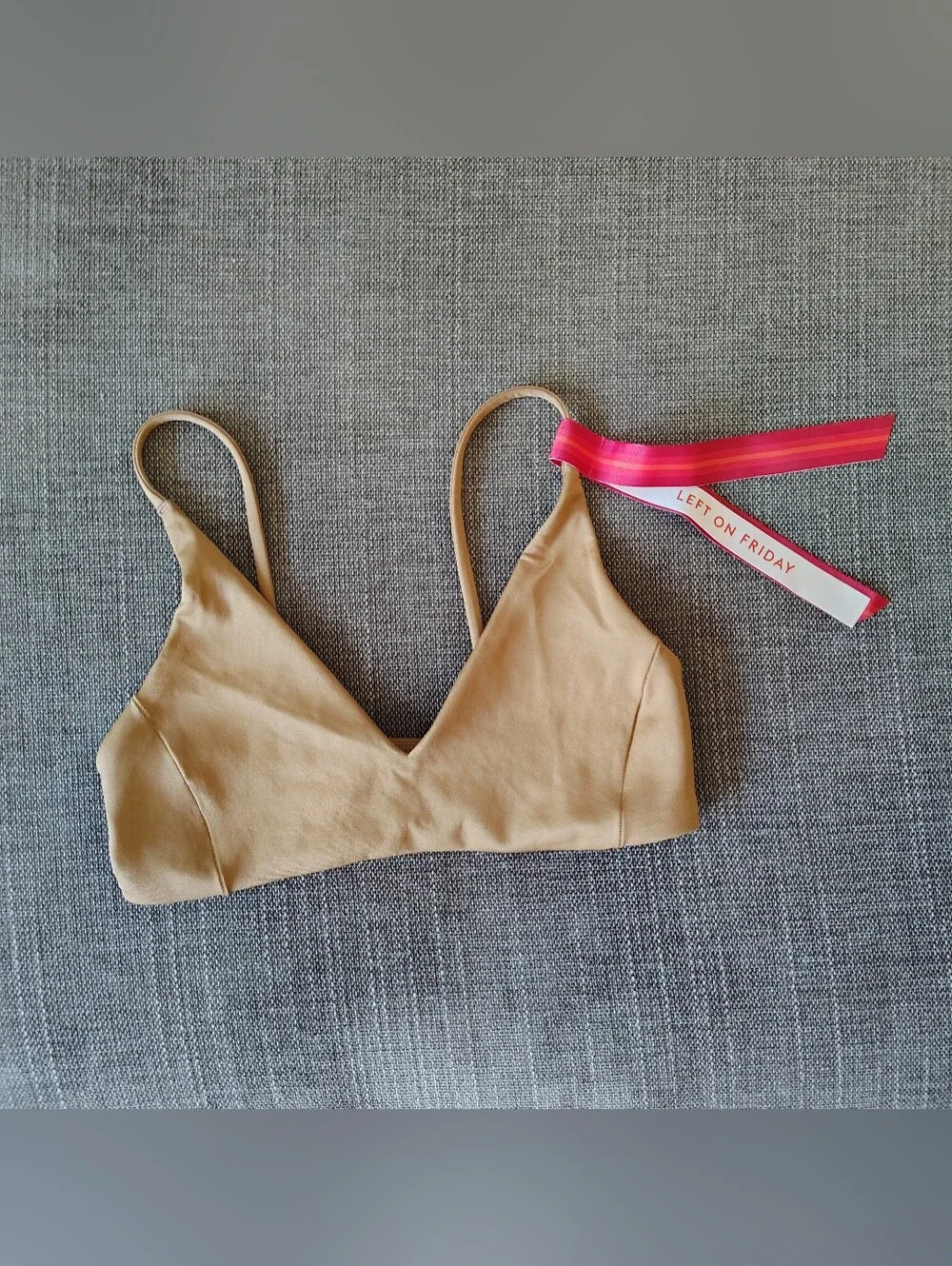 Left On Friday Sunday Top Small Tan Light Brown New NWT Stretch Swim Bikini Top - Picture 7 of 7